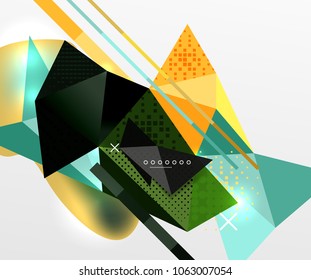Abstrakter geometrischer Hintergrund, polygonale Dreieckselemente, Linien und Materialtexturen, holografische Elemente. Moderne abstrakte Vektorvorlage
