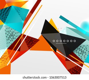 Resumen de fondo geométrico, elementos triangulares poligonales, líneas y texturas materiales, elementos holográficos. Plantilla abstracta moderna de vectores