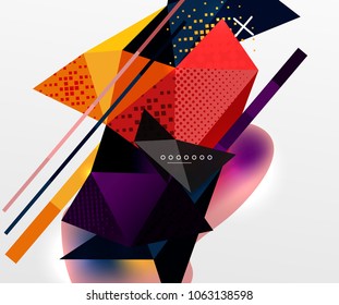 Resumen de fondo geométrico, elementos triangulares poligonales, líneas y texturas materiales, elementos holográficos. Plantilla abstracta moderna de vectores
