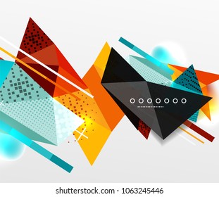 Abstract geometric background, polygonal triangle elements, lines and material textures, holographic elements. Vector modern abstract template