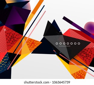 Resumen de fondo geométrico, elementos triangulares poligonales, líneas y texturas materiales, elementos holográficos. Plantilla abstracta moderna de vectores