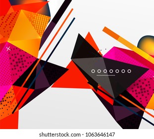 Abstract geometric background, polygonal triangle elements, lines and material textures, holographic elements. Vector modern abstract template