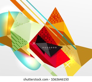 Abstract geometric background, polygonal triangle elements, lines and material textures, holographic elements. Vector modern abstract template