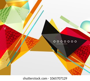 Abstract geometric background, polygonal triangle elements, lines and material textures, holographic elements. Vector modern abstract template
