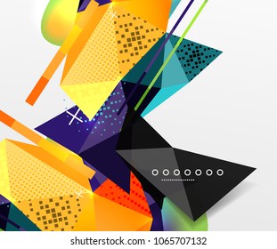 Resumen de fondo geométrico, elementos triangulares poligonales, líneas y texturas materiales, elementos holográficos. Plantilla abstracta moderna de vectores