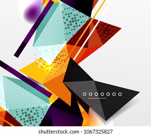 Abstract geometric background, polygonal triangle elements, lines and material textures, holographic elements. Vector modern abstract template