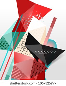 Abstract geometric background, polygonal triangle elements, lines and material textures, holographic elements. Vector modern abstract template