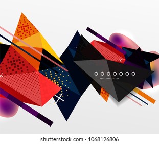 Abstract geometric background, polygonal triangle elements, lines and material textures, holographic elements. Vector modern abstract template