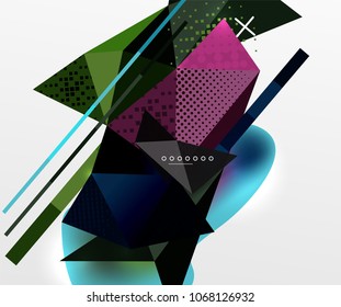 Abstract geometric background, polygonal triangle elements, lines and material textures, holographic elements. Vector modern abstract template