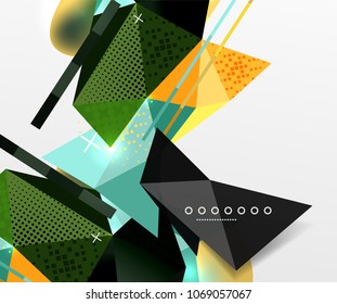 Abstract geometric background, polygonal triangle elements, lines and material textures, holographic elements. Vector modern abstract template