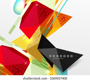 Abstract geometric background, polygonal triangle elements, lines and material textures, holographic elements. Vector modern abstract template