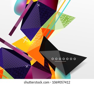 Abstract geometric background, polygonal triangle elements, lines and material textures, holographic elements. Vector modern abstract template