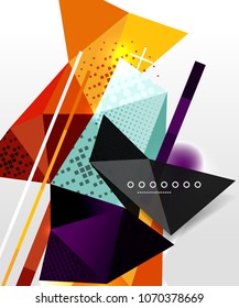 Abstract geometric background, polygonal triangle elements, lines and material textures, holographic elements. Vector modern abstract template