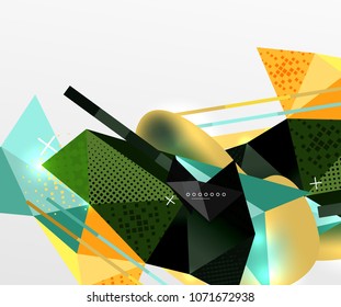 Resumen de fondo geométrico, elementos triangulares poligonales, líneas y texturas materiales, elementos holográficos. Plantilla abstracta moderna de vectores
