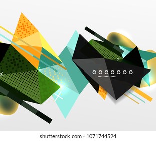 Abstract geometric background, polygonal triangle elements, lines and material textures, holographic elements. Vector modern abstract template