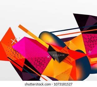 Abstract geometric background, polygonal triangle elements, lines and material textures, holographic elements. Vector modern abstract template