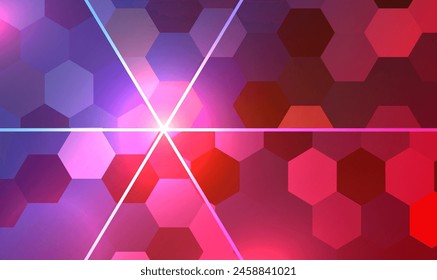 Fondo geométrico Abstractas con polígonos y líneas brillantes. Estructuras moleculares hexagonales al estilo tecnológico y científico. Fondo hexagonal del mosaico para la presentación del negocio, carteles. Vector.