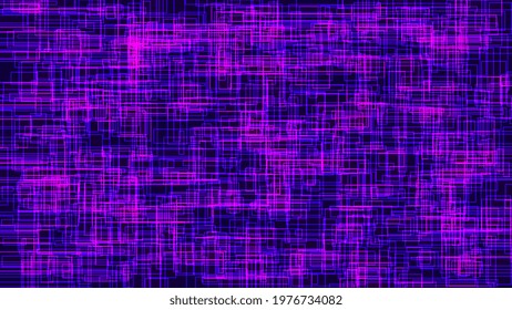 Abstract geometric background of purple and blue lines and rectangles on a dark background. Vector illustration.