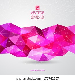 Abstract geometric background in purple colors combination with molecule lines. Vector Illustration.