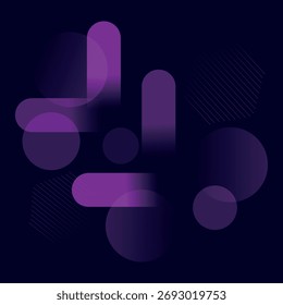 Fundo geométrico abstrato com formas de gradiente roxo no fundo violeta escuro. Design vetorial moderno para cartaz, banner, capa, web ou arte digital com elementos de estilo retro e criativo.