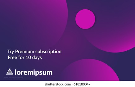 Abstract geometric background with purple gradient vanishing circles. Modern template for social media banner. Contemporary material design with realistic shadow over flat gradient background.