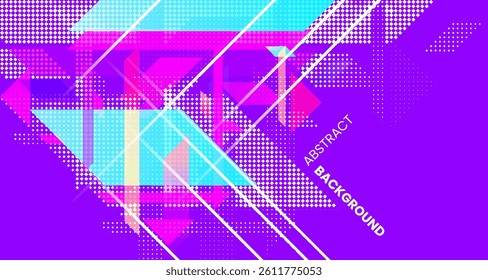 Abstract geometric background in purple with halftone elements. Stock vector illustration.