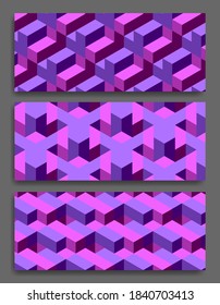 abstract geometric background, with purple isometric cubes. wallpaper tamplate. a set of pattern.
