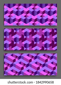 abstract geometric background, with purple isometric cubes. wallpaper tamplate. a set of pattern.