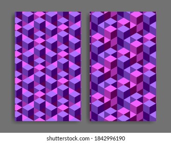 fondo geométrico abstracto, con cubos isométricos morados. tapón de papel pintado. un conjunto de patrones.