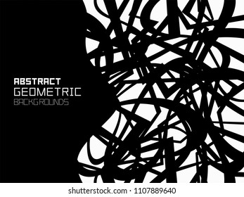 Abstract geometric background with Random chaotic lines. Monochrome ornament. isolated on white background