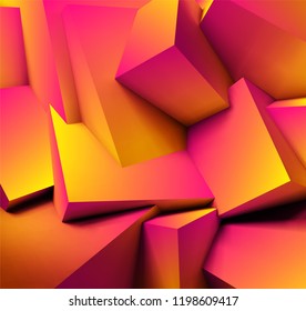 Abstract geometric background with realistic overlapping orange cubes