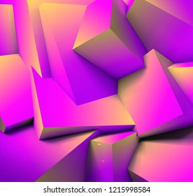 Abstract geometric background with realistic overlapping purple cubes