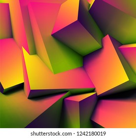 Abstract geometric background with realistic overlapping orange cubes
