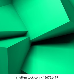 Abstract geometric background with realistic overlapping turquoise cubes