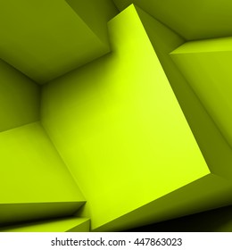 Abstract geometric background with realistic overlapping acid green cubes