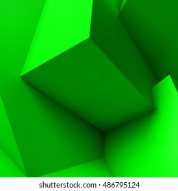 Abstract geometric background with realistic overlapping green cubes