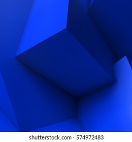 Abstract geometric background with realistic overlapping blue cubes
