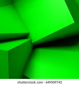 Abstract geometric background with realistic overlapping green cubes
