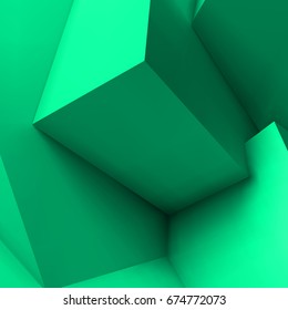 Abstract geometric background with realistic overlapping turquoise cubes