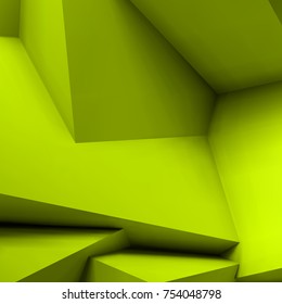 Abstract geometric background with realistic overlapping acid green cubes