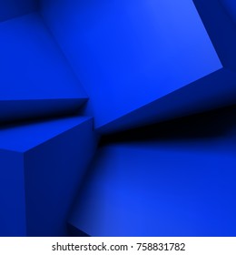 Abstract geometric background with realistic overlapping blue cubes