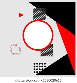 Abstract Geometric Background with Red, Black, and White Shapes