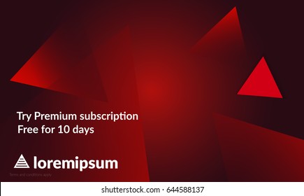 Abstract geometric background with red gradient vanishing triangles. Modern template for social media banner. Contemporary material design with realistic shadow over flat gradient background.