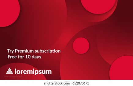 Abstract geometric background with red gradient vanishing circles. Modern template for social media banner. Contemporary material design with realistic shadow over flat gradient background.