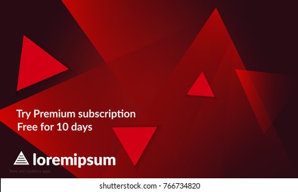 Abstract geometric background with red gradient vanishing triangles. Modern template for social media banner. Contemporary material design with realistic shadow over flat gradient background.