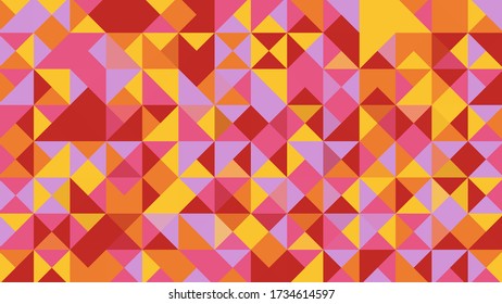 Resumen de fondo geométrico con polígonos rojo, rosa, morado, naranja y amarillo.