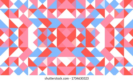 Abstract geometric background with red, pink, blue and white polygons.