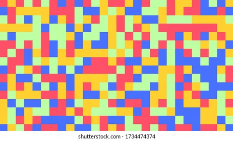 Abstract geometric background with red, yellow, blue, green and purple polygons.