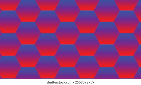 Abstract geometric background with repeating hexagon pattern in red and blue gradient. Modern, vibrant design for tech, presentations, or websites.