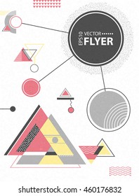 Abstract geometric background. Retro flyer with chaotic geometric shapes. Colorful  hipster pattern with triangles. Illustration for placards, posters, wallpaper, flyers, banner designs and covers
